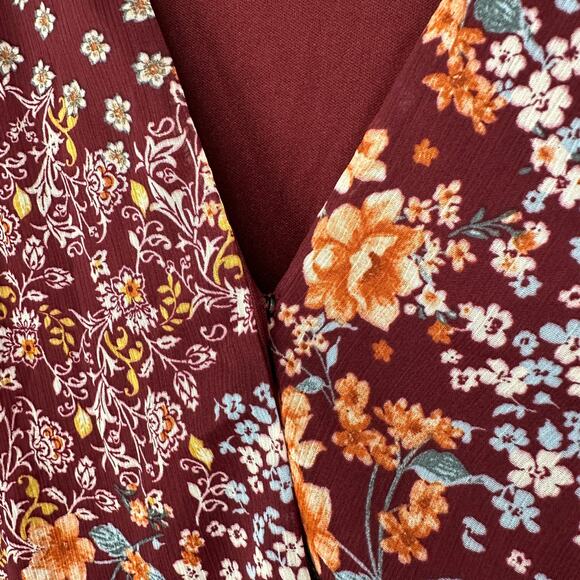 Sandra Darren Wine Floral Long Sleeve Surplice Bust New Dress Womens Plus Sz 16 - Picture 5 of 11